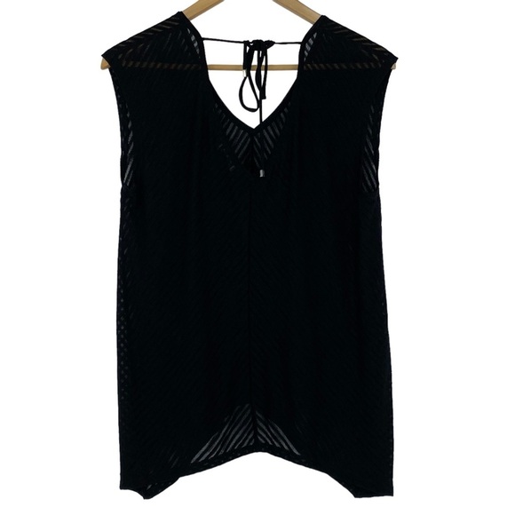 WHBM black v-neck striped sheer lightweight sleeveless top wms sz medium - Picture 1 of 13